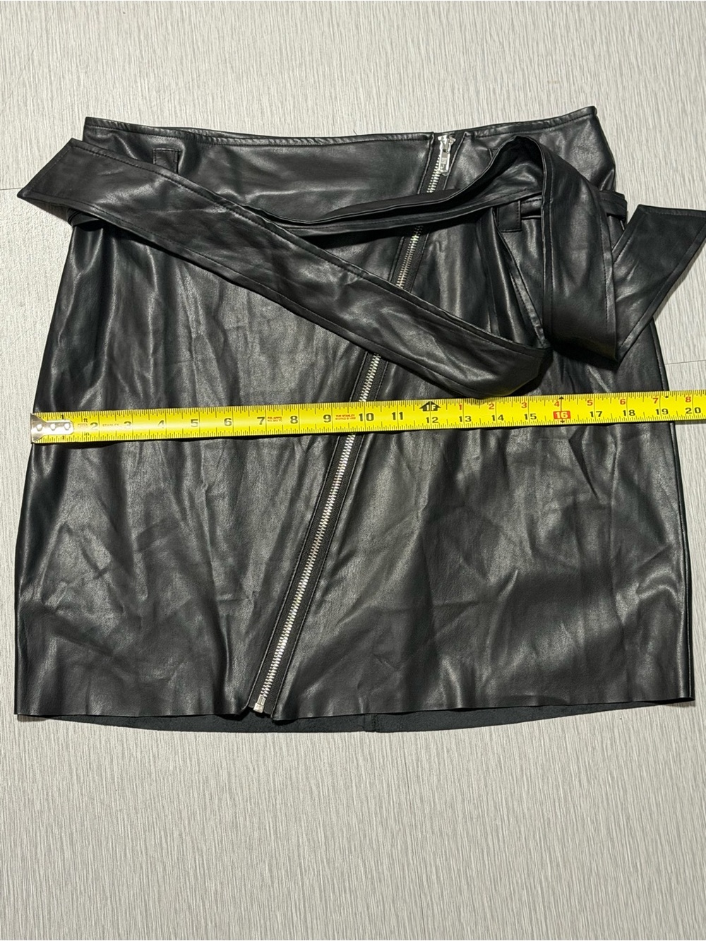 Rachel Rachel Roy Black Faux Leather Wrap Mini Skirt Belted Asym Zip NWT Size 10 - Picture 8 of 15